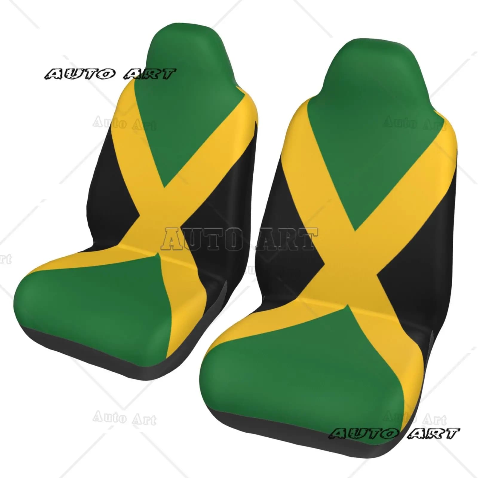 Car Seat Covers with Jamaican Flag Printing 2-piece set for front seats Automotive accessories Patriotic theme anti-slip