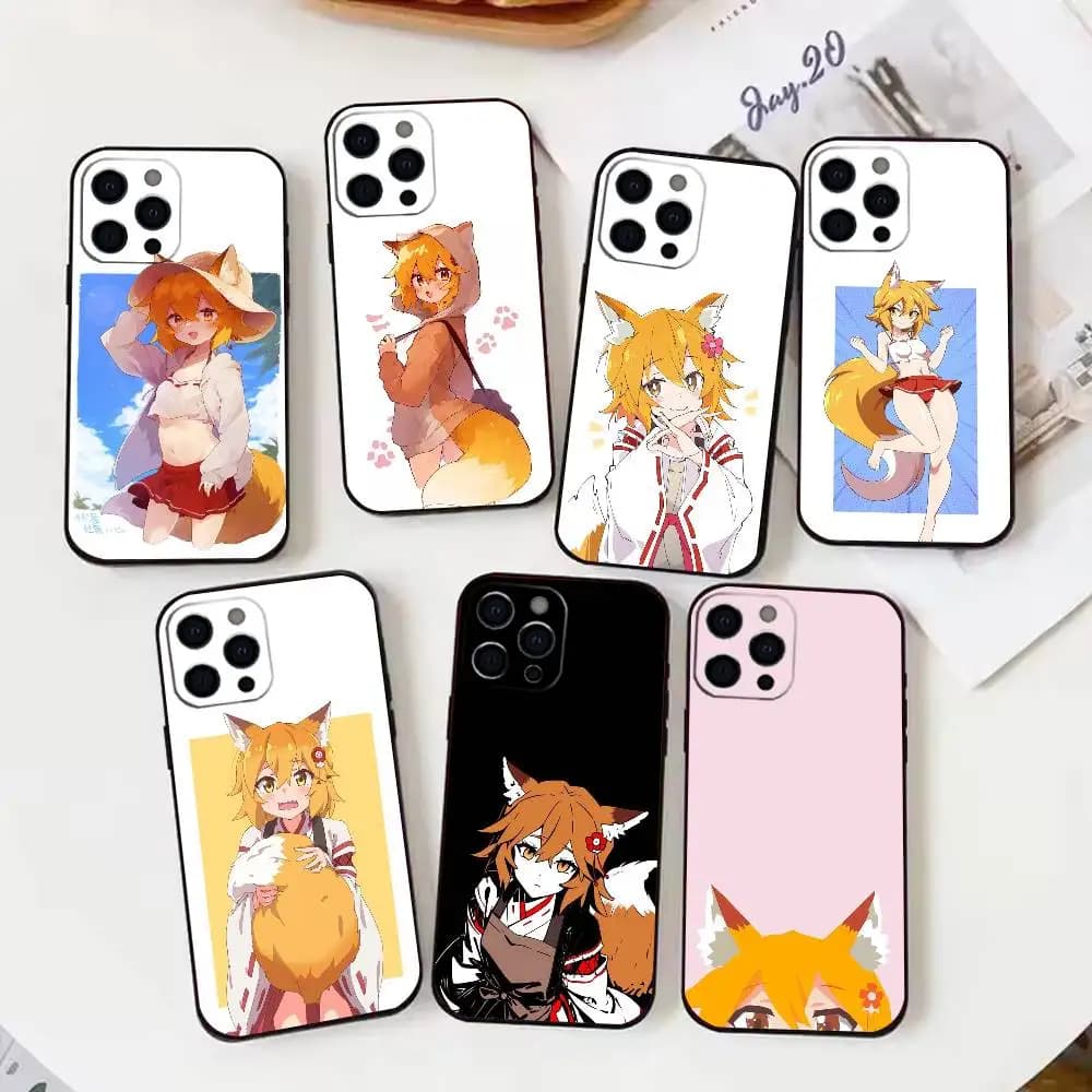 Custodia per telefono Anime The Utile Fox Senko San per iPhone 17, 16,15,14,13,12,11 X XR Plus,Pro Max, Altri Cover morbida nera