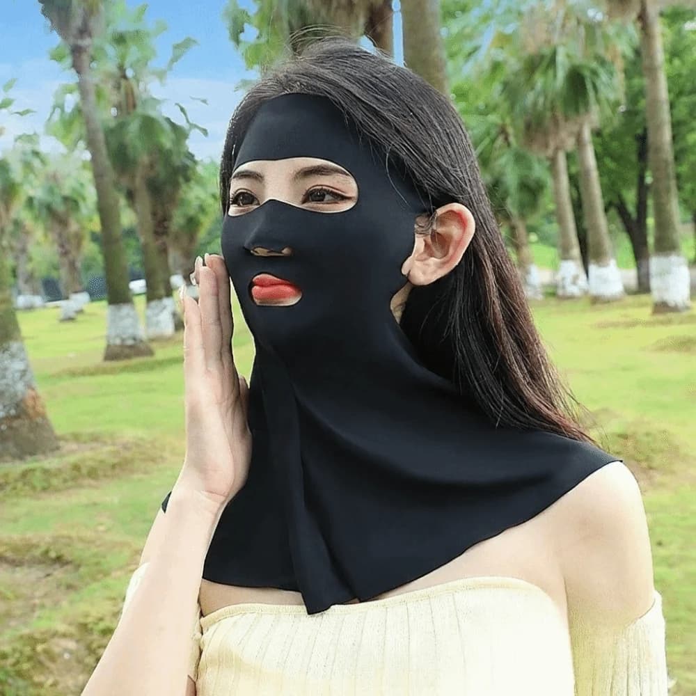 Maschera Protettiva Solare in Seta Ghiaccio alla Moda, Velo Copriviso Tinta Unita in Poliestere, Maschera Parasole Traspirante per Collo e Viso, Ideale per lo Sport