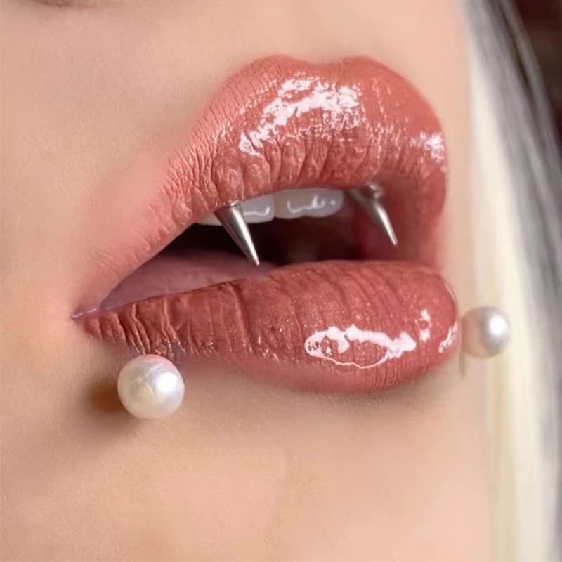 1PC Stainless Steel Punk Smiling Tiger Tooths Dracula Nail Cone Vampire Zombie Denti Studs Horse Iron Ring Lip Jewelry 16G
