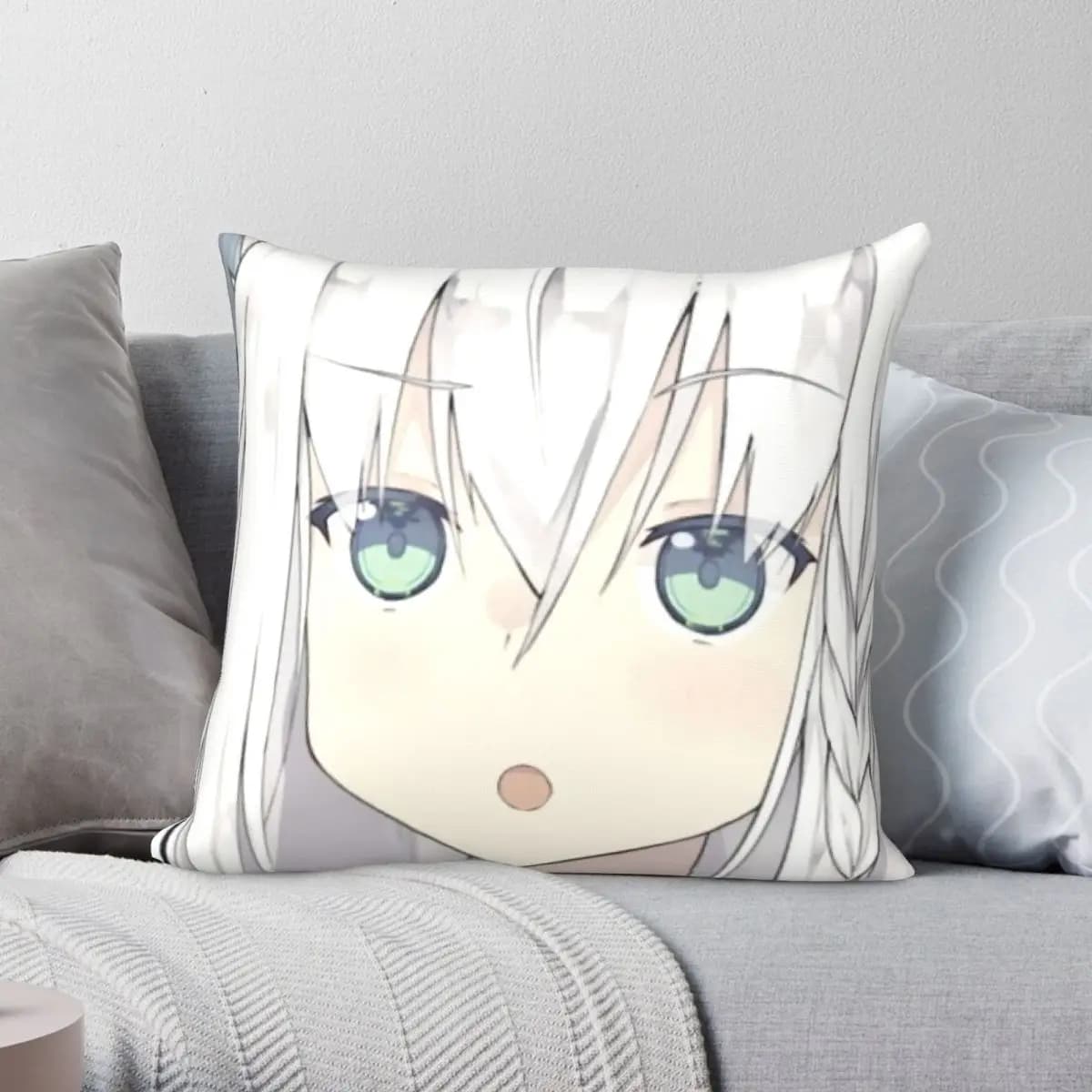Shirakami Fubuki Fox Girl Face Pillowcase Polyester Linen Velvet Printed Zip Decor Pillow Case Sofa Cushion Cover