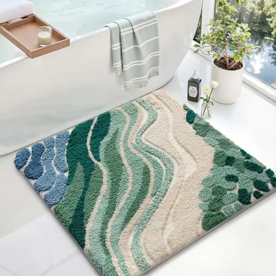 Tappetino da Bagno Quadrato a Tema Spiaggia, Antiscivolo, Asciugatura Rapida, Ultra Morbido e Lavabile, Assorbente, per Doccia