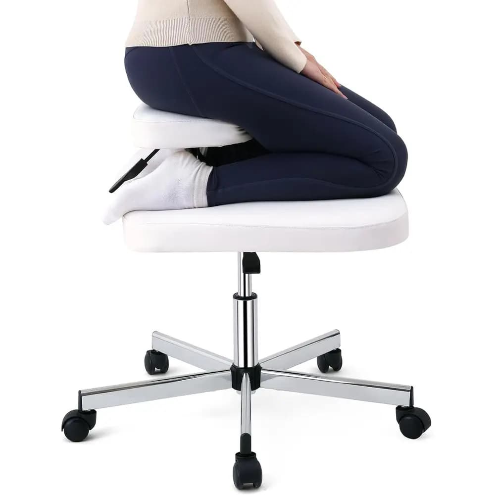 Sedia Ergonomica per Meditazione con Ruote, Sedia per Piegarsi in Ginocchio per Ufficio e Casa, Sedie per ADHD o Adulti (Bianca)