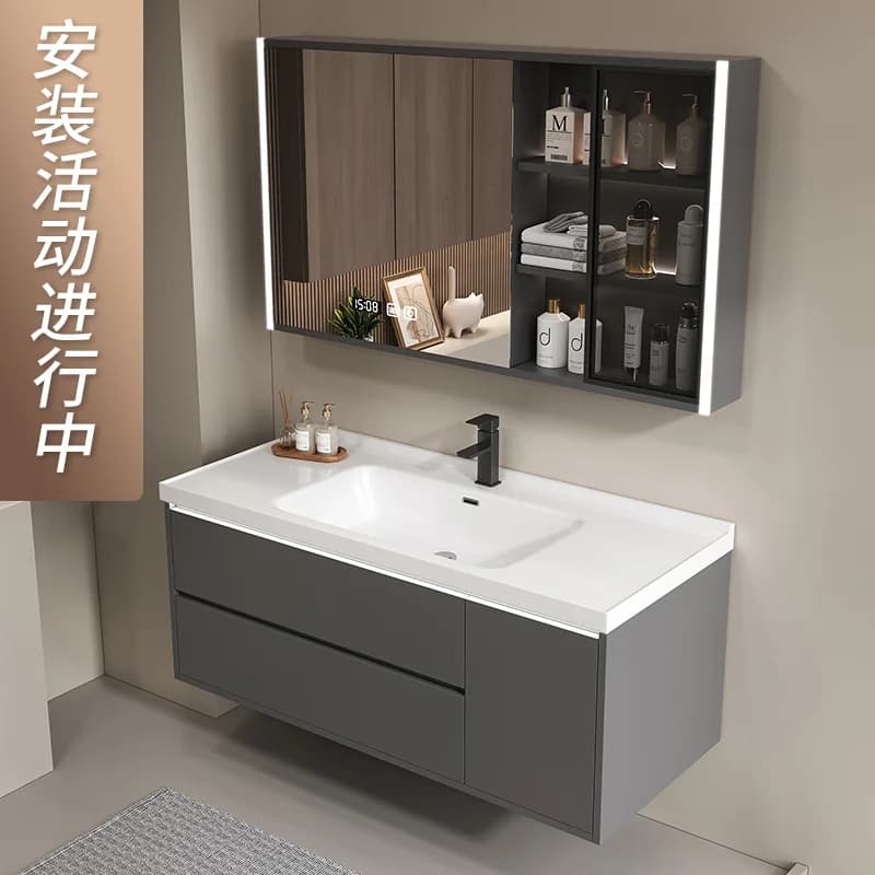 Armadietto a specchio Crema Vento Luce Armadietto da bagno di lusso Combinazione Lavabo integrato in ceramica WC Lavandino per il lavaggio del viso Simpli moderno