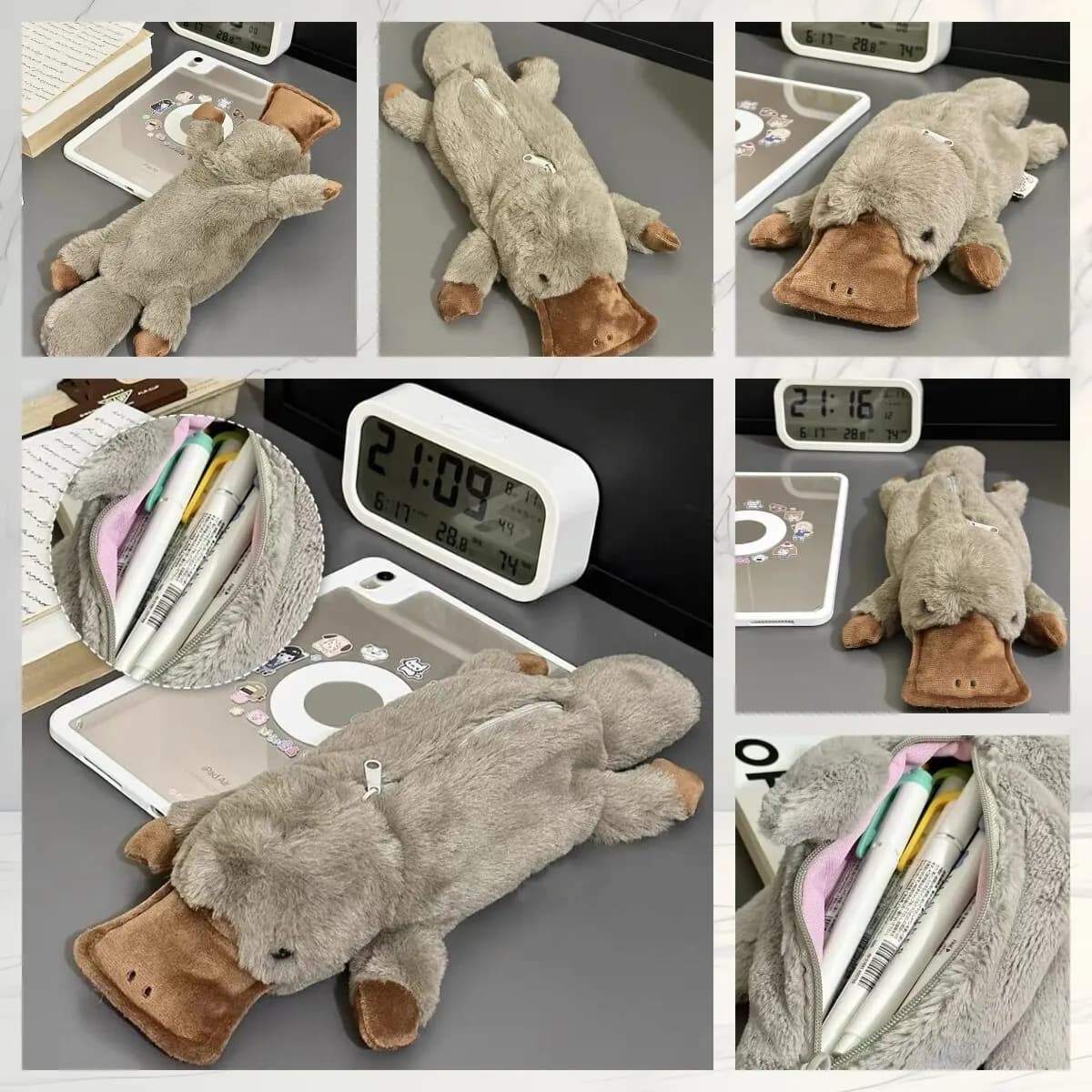 1pc Cute Platypus astuccio per matite sacchetto cosmetico sacchetto per penna in peluche sacchetto di immagazzinaggio di grande capacità materiale scolastico scatola di cancelleria