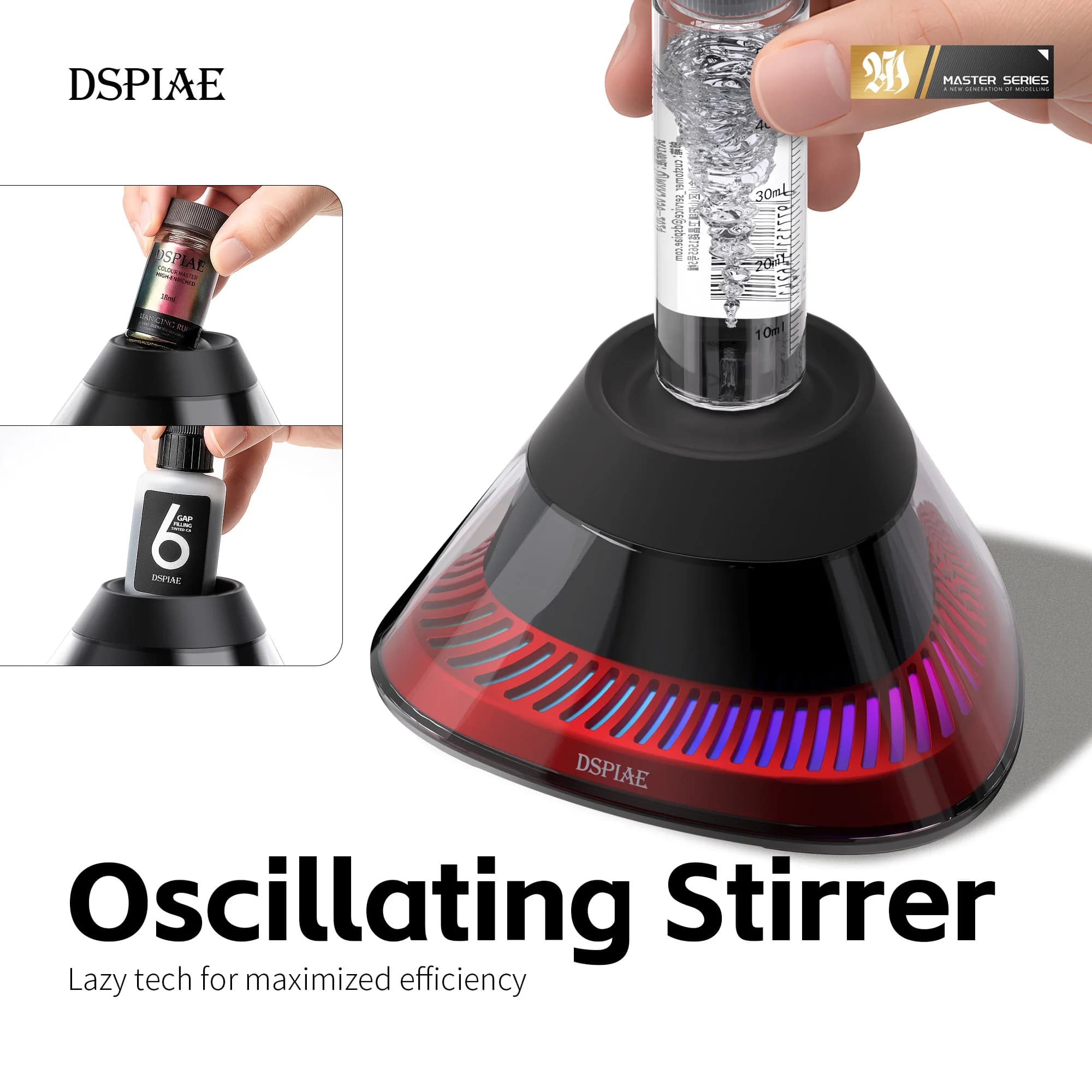 Agitatore Oscillante Portatile DSPIAE MS-02 con Base in Lega di Alluminio e Connessione TYPE-C per Modellismo