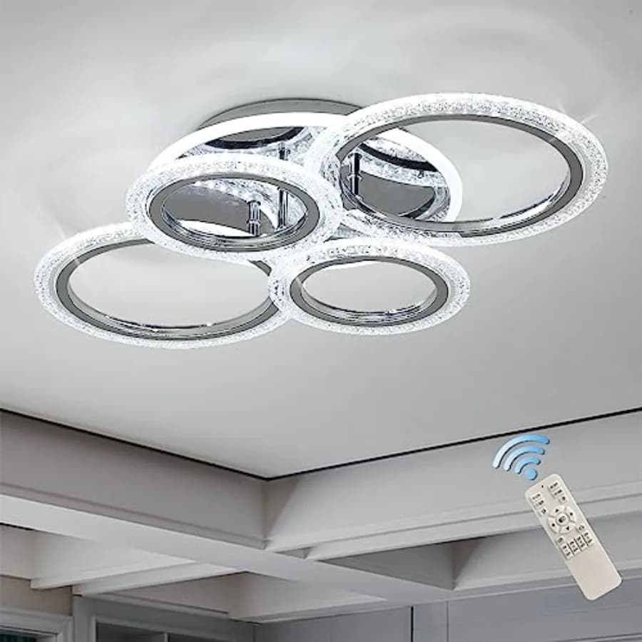 Lampada da Soffitto Moderna 58W Dimmerabile, Plafoniera LED a 4 Anelli in Acrilico, Lampadario per Soggiorno e Sala da Pranzo B