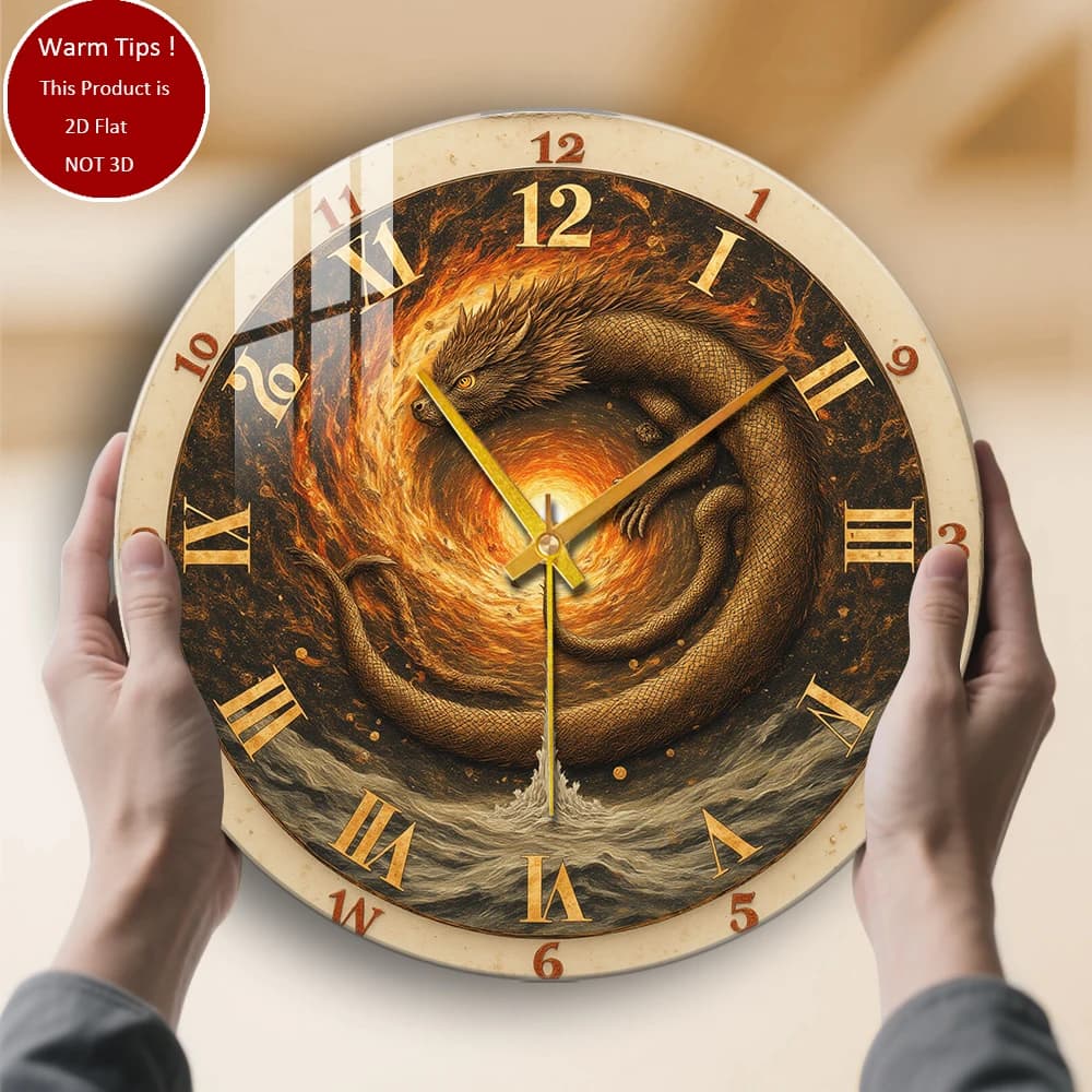Tempered Glass Wall Clock Dragon Sun Spiral Waves Artistic clock suitable for wall decorations or table displays anywhere