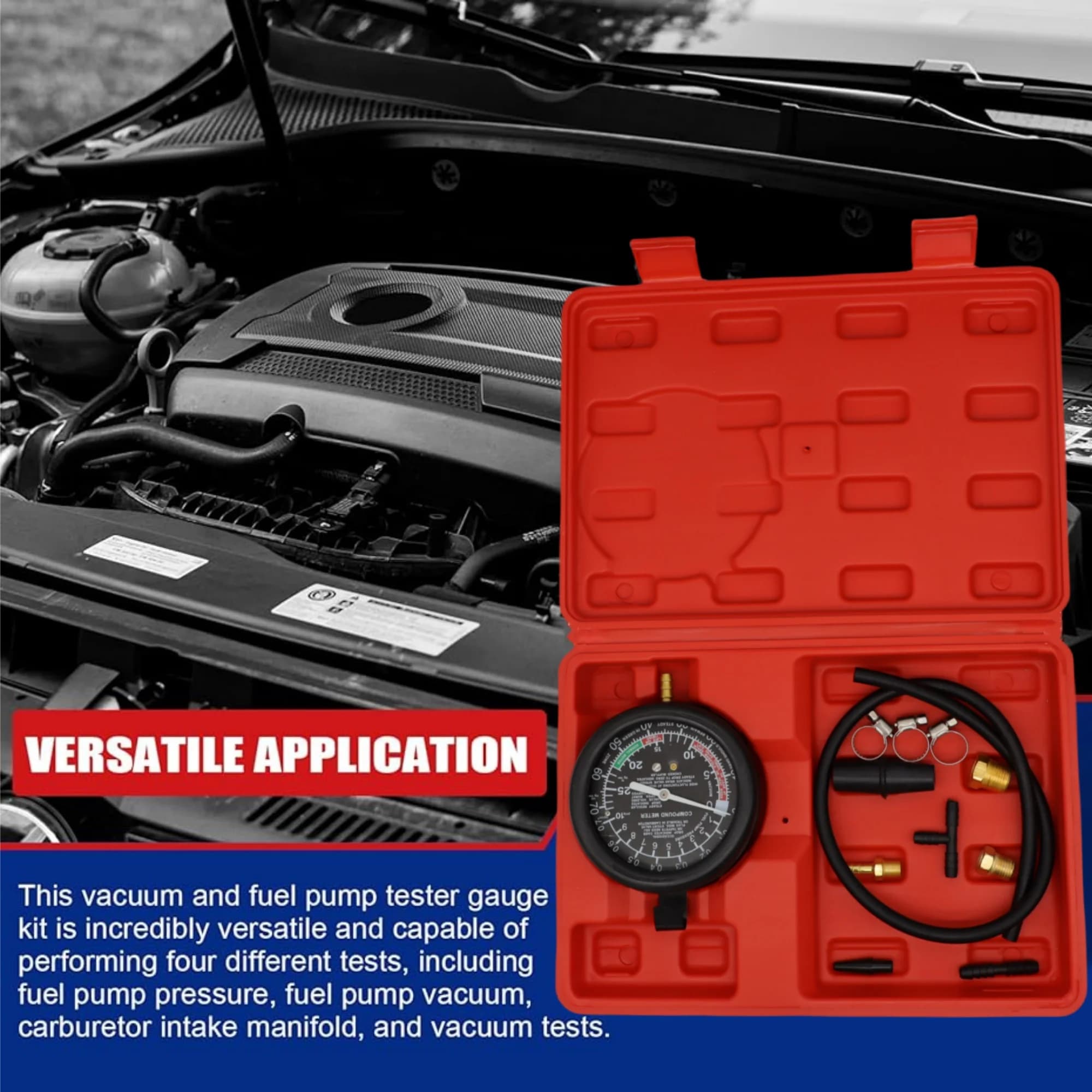 2024 nuovo Kit manometro per Tester per vuoto e pompa del carburante per auto, pompa del carburante e manometro per Tester del vuoto, diagnostica della pressione del carburatore per perdite