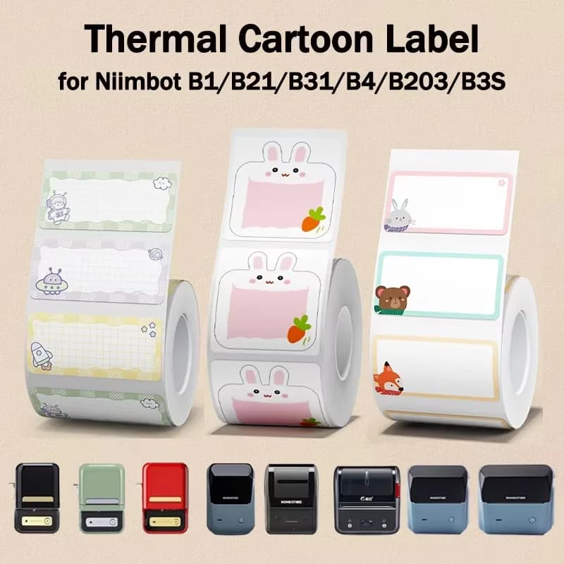 NIIMBOT B1/B2/B21/B31/B4/B203/B3S Cartoon Label Name Stickers Cute Colorful Thermal Classified Sticky Note Storage Print Paper