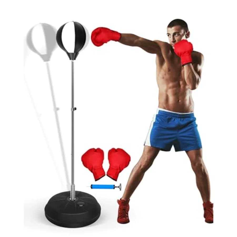 Sacco da Boxe Riflessivo 47-59 Pollici con Supporto e Guanti, Sacco da Pugilato per Adulti e Adolescenti, Ottimo per Regali e Allenamento MMA