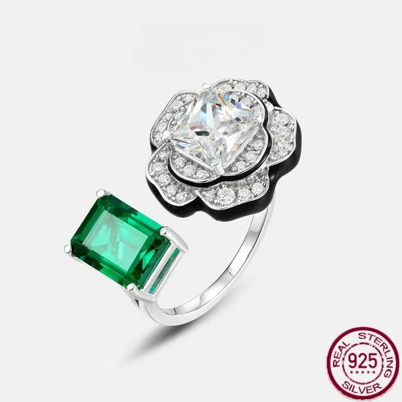Nuovo S925 puro argento coltivazione geometrica smeraldo set completo anello di barretta fiore colorato gioielli da sposa di lusso leggeri alla moda