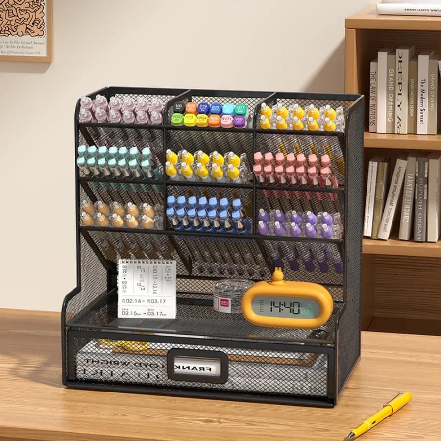Organizer fisso da tavolo da scrivania in rete portaoggetti multifunzionale per la scuola Home Office Art Supplies portapenne in rete