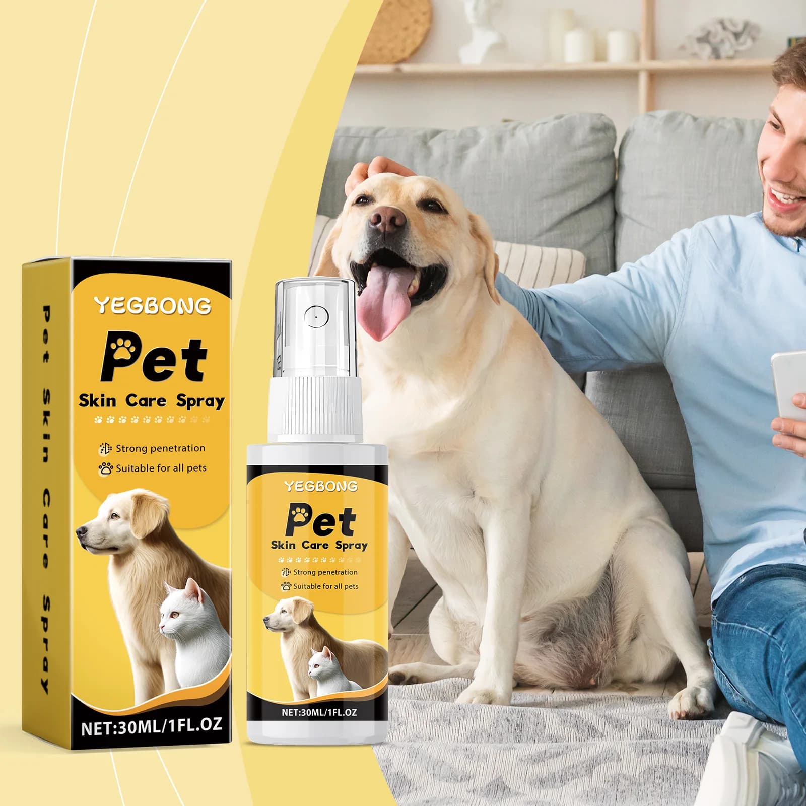 YEGBONG 30ml Spray per la cura della pelle degli animali domestici Cura delicata Disagio lenitivo Idratante per cani Gatti Irritazione della pelle Uso quotidiano