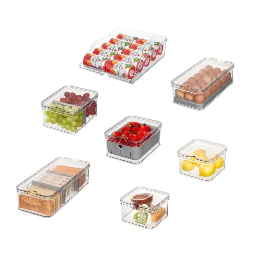 Crisp Set di contenitori per frigorifero in plastica riciclata da 7 pezzi con coperchi, grigio trasparente