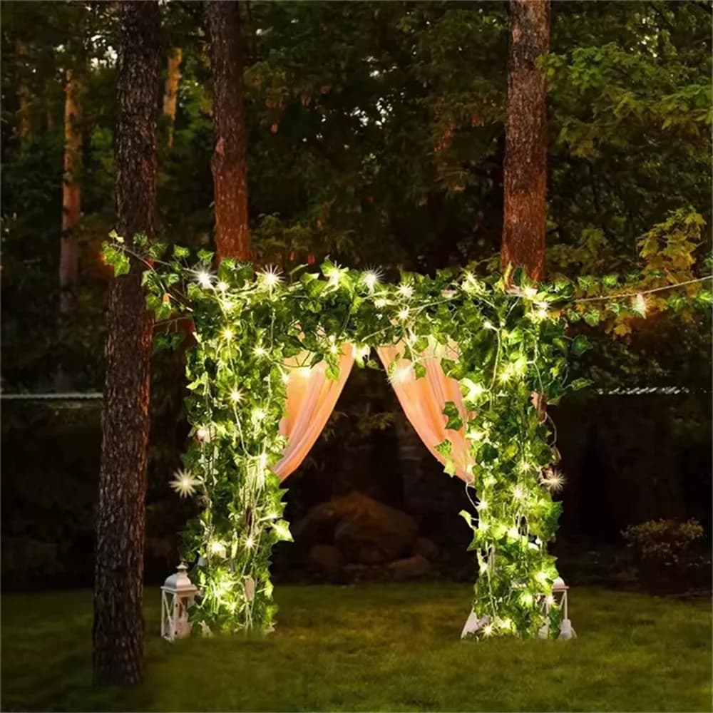 Green Ivy Leaf Fairy Garland LED Curtain Wall Hanging String Lights for Wedding Decor Artificial Fairy Lamp