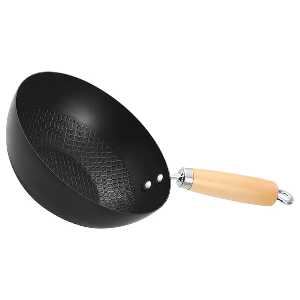 Non-stick Iron Round Wok for wood stove, small kitchen wok with ergonomic handle, kitchen accessories