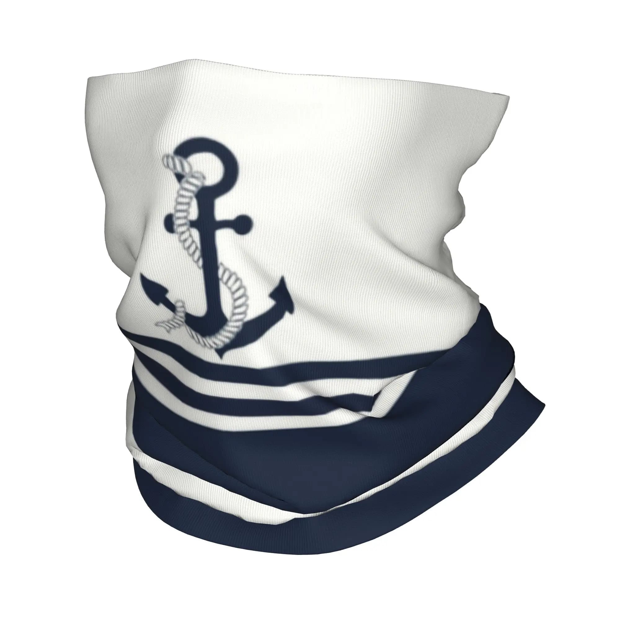Scaldacollo Invernale Personalizzato Blu Navy a Righe con Ancora Nautica, Sciarpa Antivento da Uomo per Sci, Gaiter, Fascia per la Testa