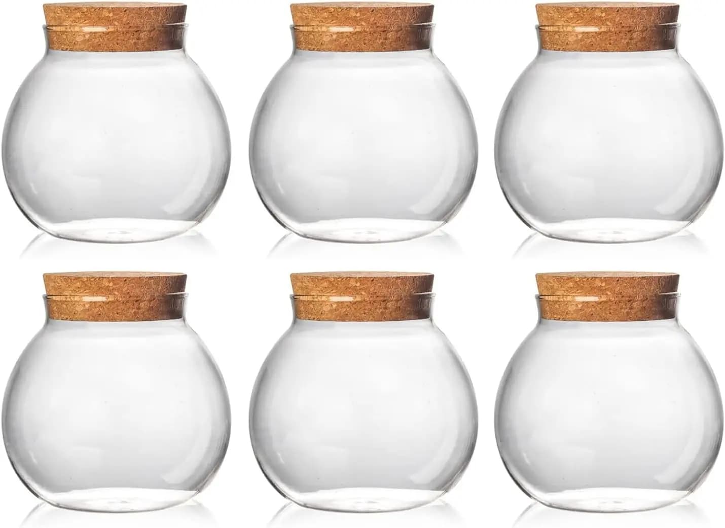 Set of 6 round glass jars with cork cover - 17 ounces wedding candy cooking jar, perfect for tea, biscuits, cereal, flour, beans, spices