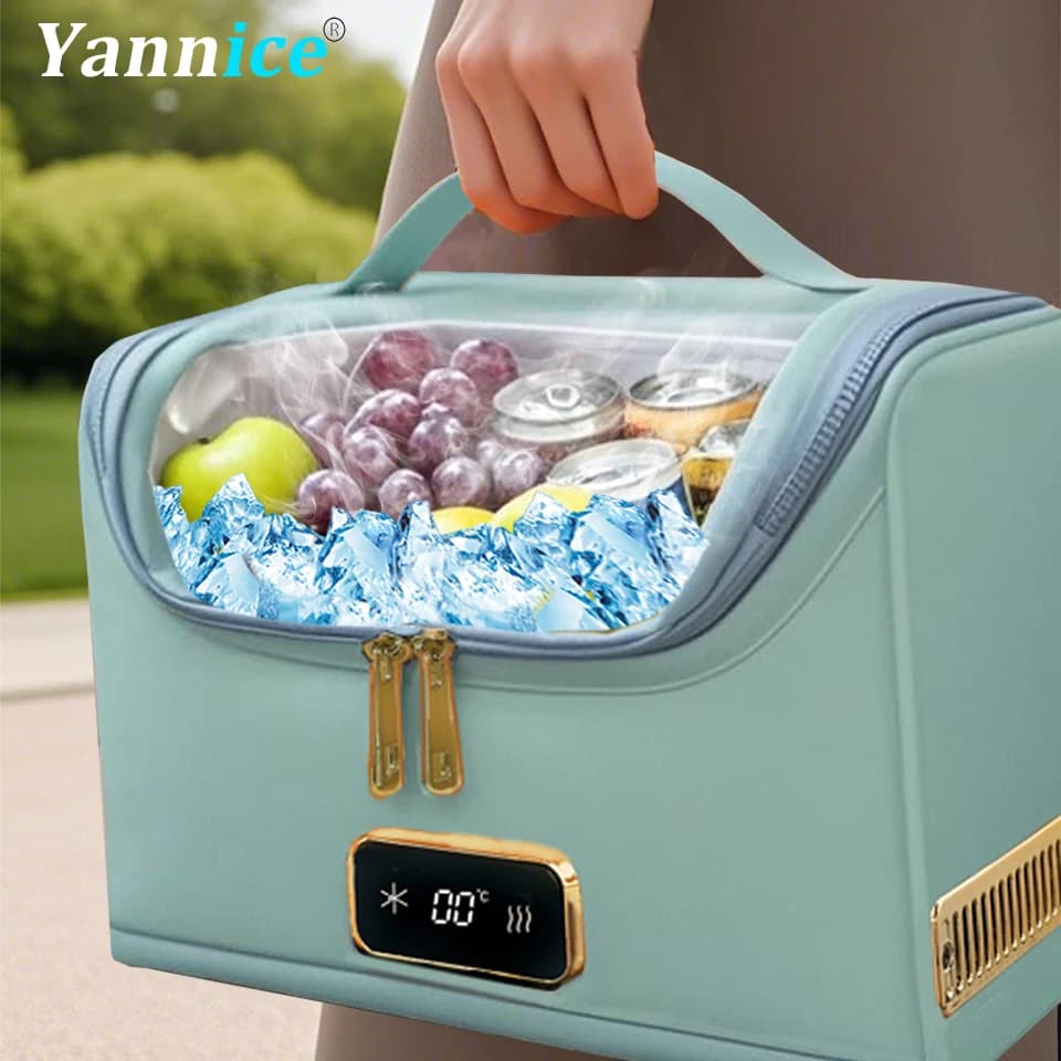Moda Verde Auto Raffreddamento e Riscaldamento Borsa Frigo Elettrico Morbido 12 V/220 V Portatile Trasporto A Mano Cosmetici Farmaci Borsa Fredda Frigorifero Per Auto