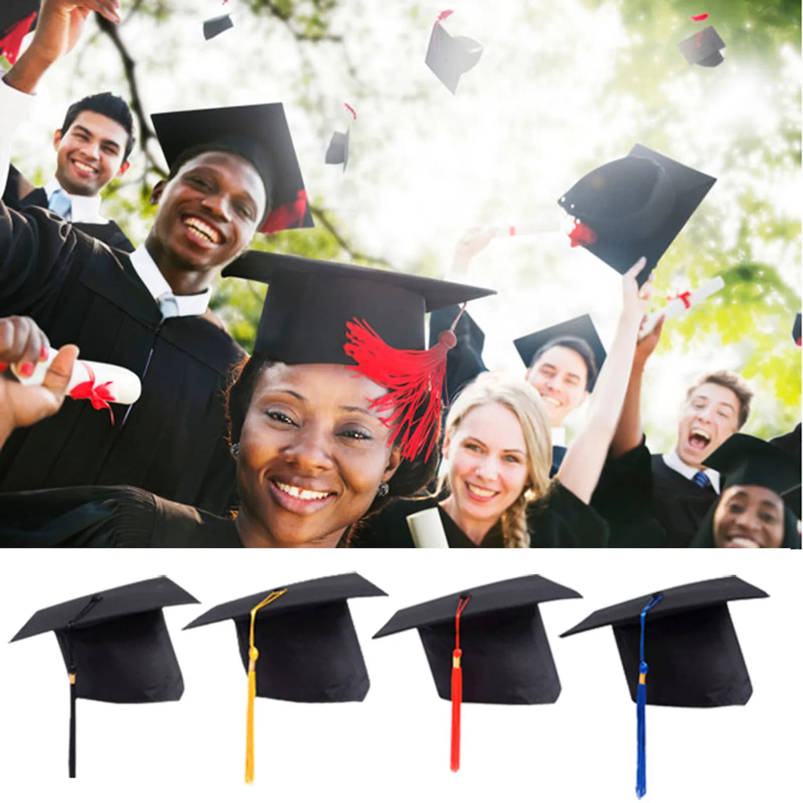 1PC Black Graduation Cap With Colorful Tassel School College Graduation Ceremony Hat Party Classic Celebration Accessory