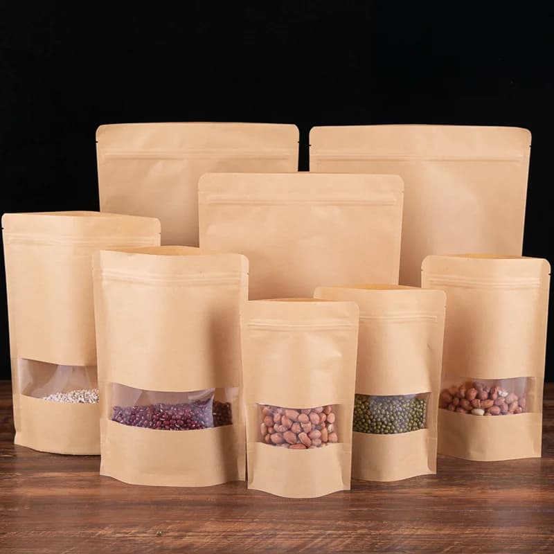 Sacchetto per finestra in carta kraft con cerniera per imballaggio da 50/100 pezzi sacchetto per imballaggio di tè alla frutta secca regalo verticale sacchetto autosigillante con cerniera