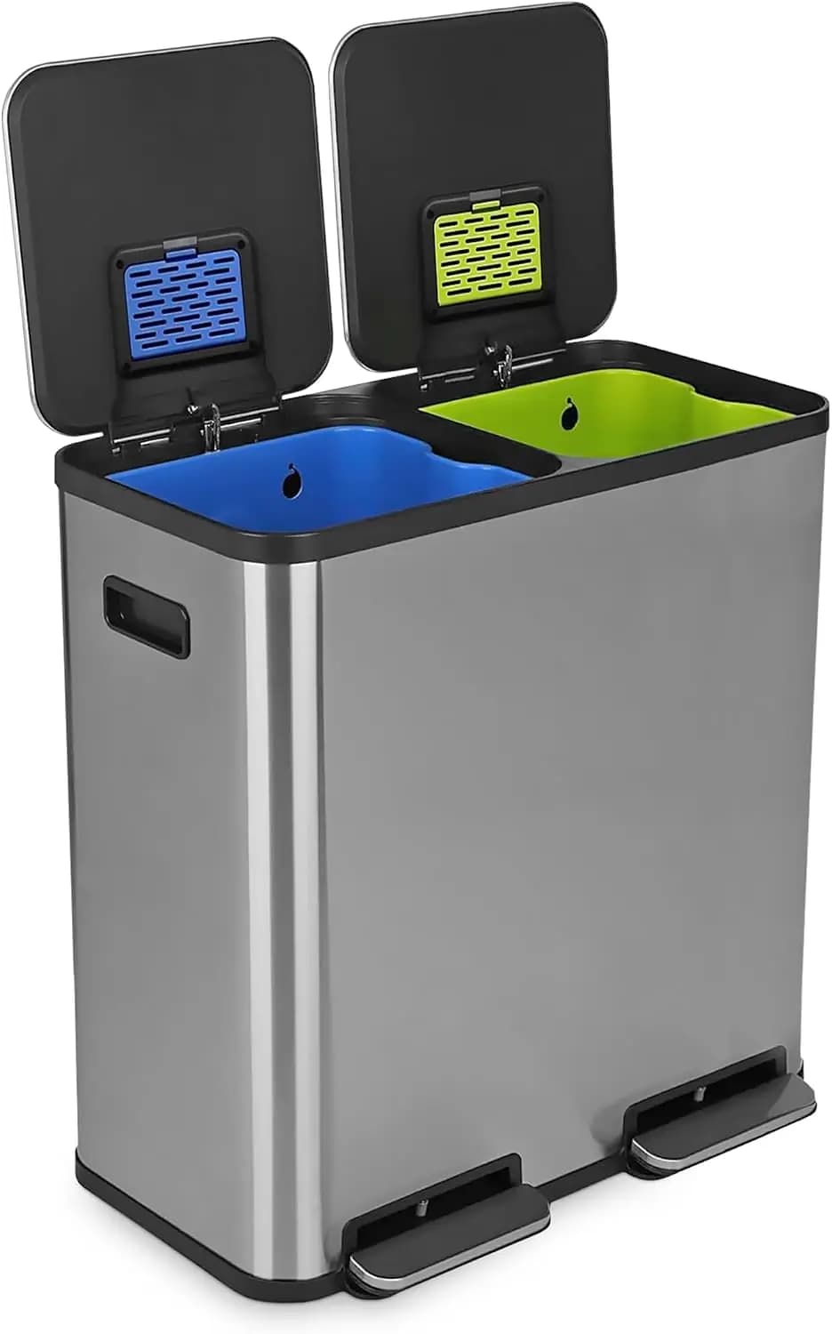 ^21 Gallon (80L) Dual Compartment Kitchen Trash Can - Hands-Free Step Pedal, Soft-Close Lid, Stainless Steel Recycling Bin