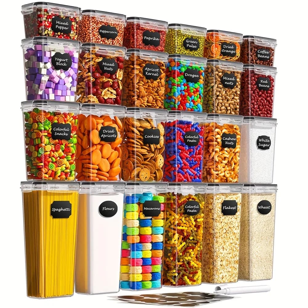 Set di contenitori per alimenti da cucina da 7 pezzi, scatola di plastica ermetica senza BPA con 10 adesivi e penna