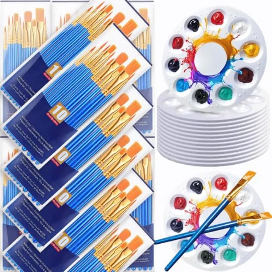 PCS Valued Paint Brushes and Palettes Set 24Pack of 240PCS Paint Brushes Bulk, 24 Paint Paint Trays, Artist Acrylic Brushes Nyl