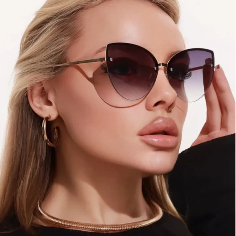 Protective Glasses 2 Pieces Cat Eye Sunglasses Large Frameless Scented Lenses Sunglasses Metal Frame View Glasses Woman Shades UV400