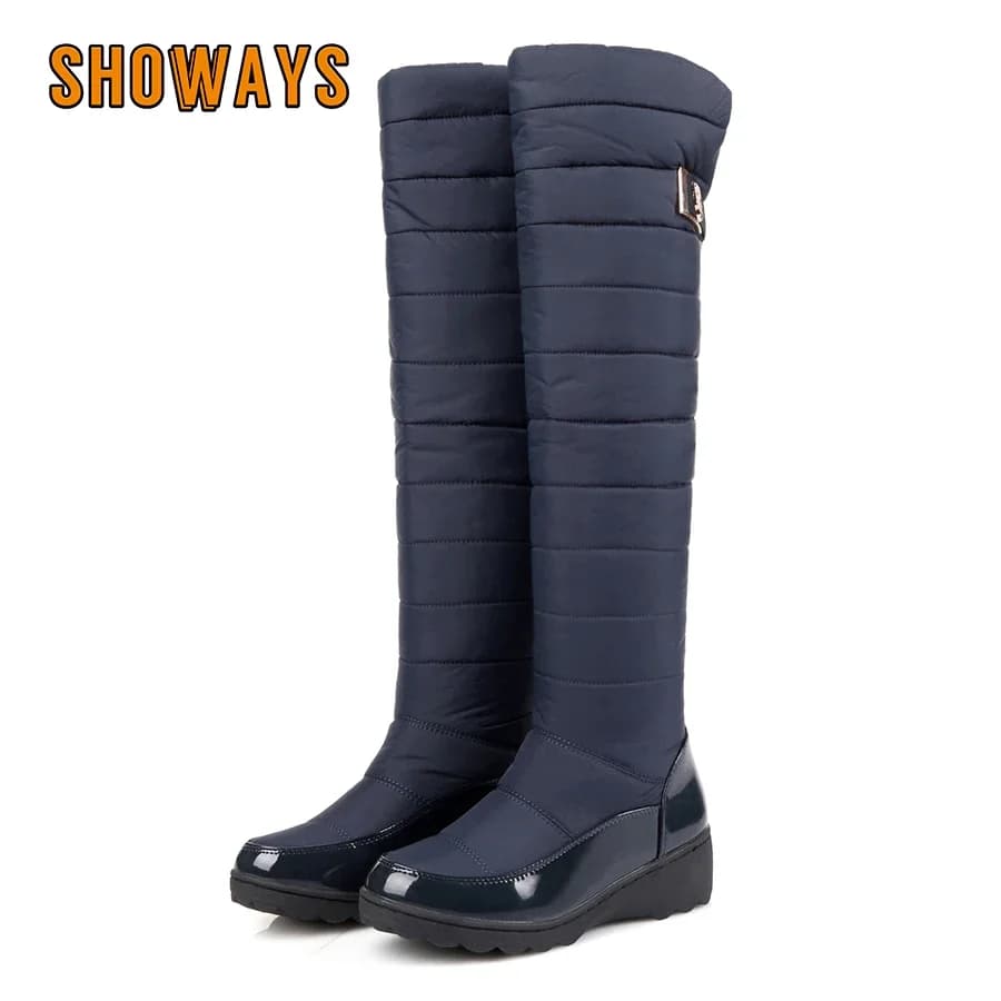 Moda inverno donna stivali da neve alti alla coscia impermeabili caldi peluche con zeppa piattaforma tacchi casual stivali lunghi sopra il ginocchio in pelliccia da donna