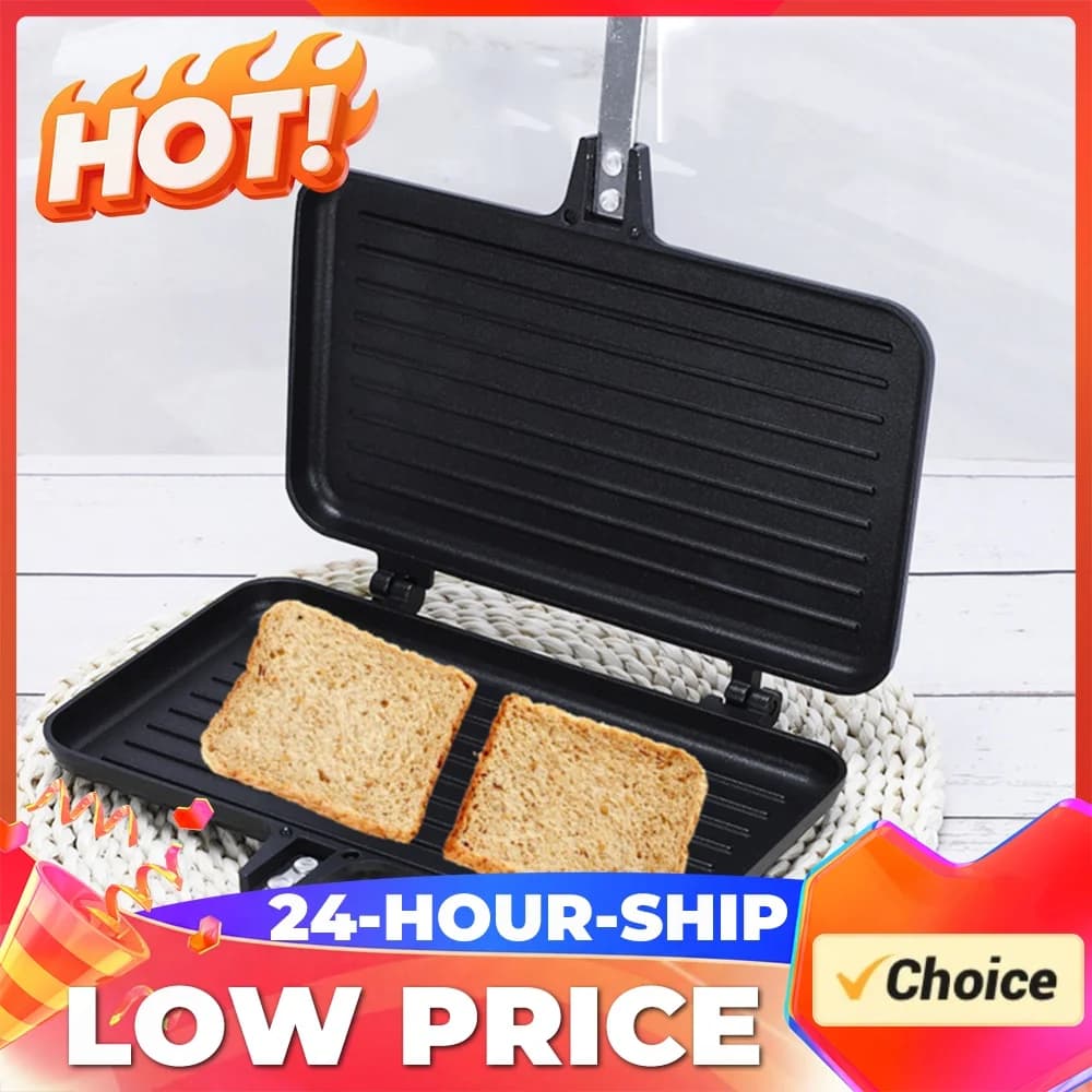 Sandwich Baking Pan Nonstick Foldable Grill Frying Pan Multi-function Aluminium Alloy Double Side Portable Kitchen Accessories