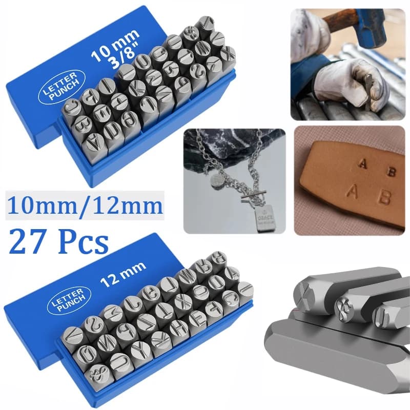 10mm/12mm Letter Stamp Set Spring Steels Stamping Kit, A-Z Metal Punch Press Tool for Metal Plastic Wood Leather & More