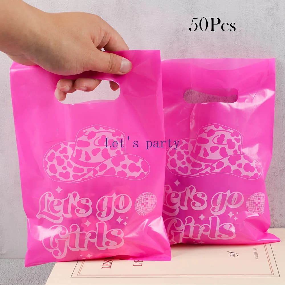 50Pcs Western Cowgirl Disco Gift Packing Bags Pink let's Go Girls Cookie Candy Bag per compleanno addio al nubilato Wedding Party Decor