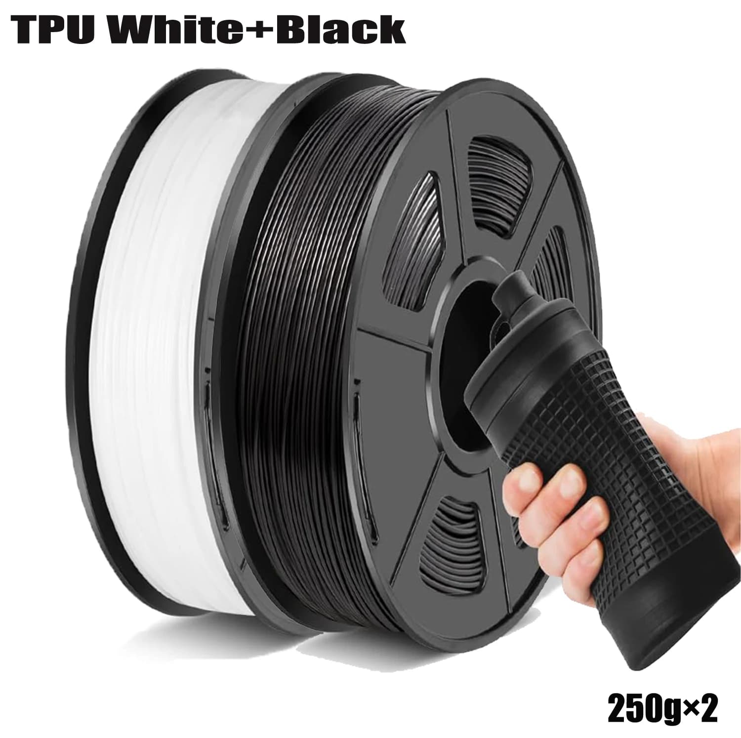 TPU Filament 1.75mm 250g/500g/1000g, 95A Flexible Soft 3D Printer Filament Dimensional Accuracy +/-0.03mm, (Black/White)