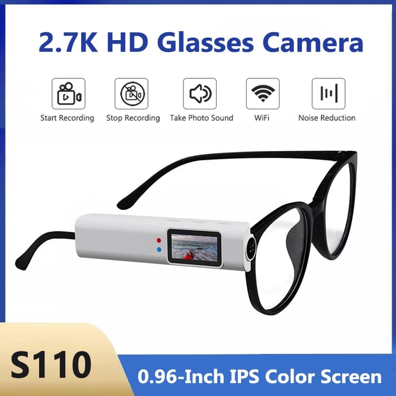Mini Digital Camera Glasses HD 2.7k Action Cam for Motorcycle Sports Glasses Recorder Mounted to Head Go Pro Cycling Bike Camera