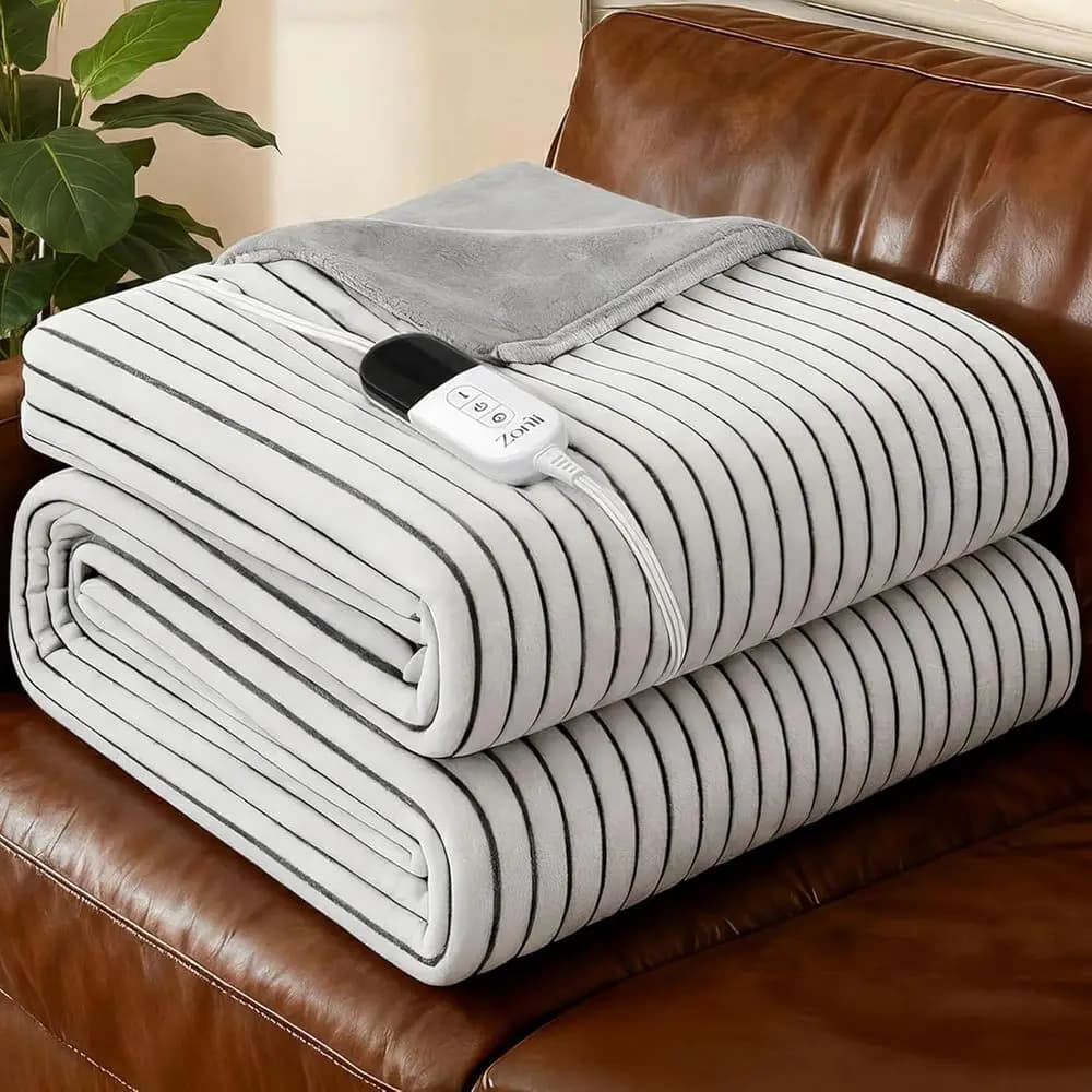 Coperta Ponderata Riscaldata 2-in-1 per Dolori alla Schiena, Coperte Ponderate Riscaldate (60”x80”, 15 libbre), 6 Livelli di Riscaldamento, 1-10 Ore di Autonomia, Tessuto a Costine