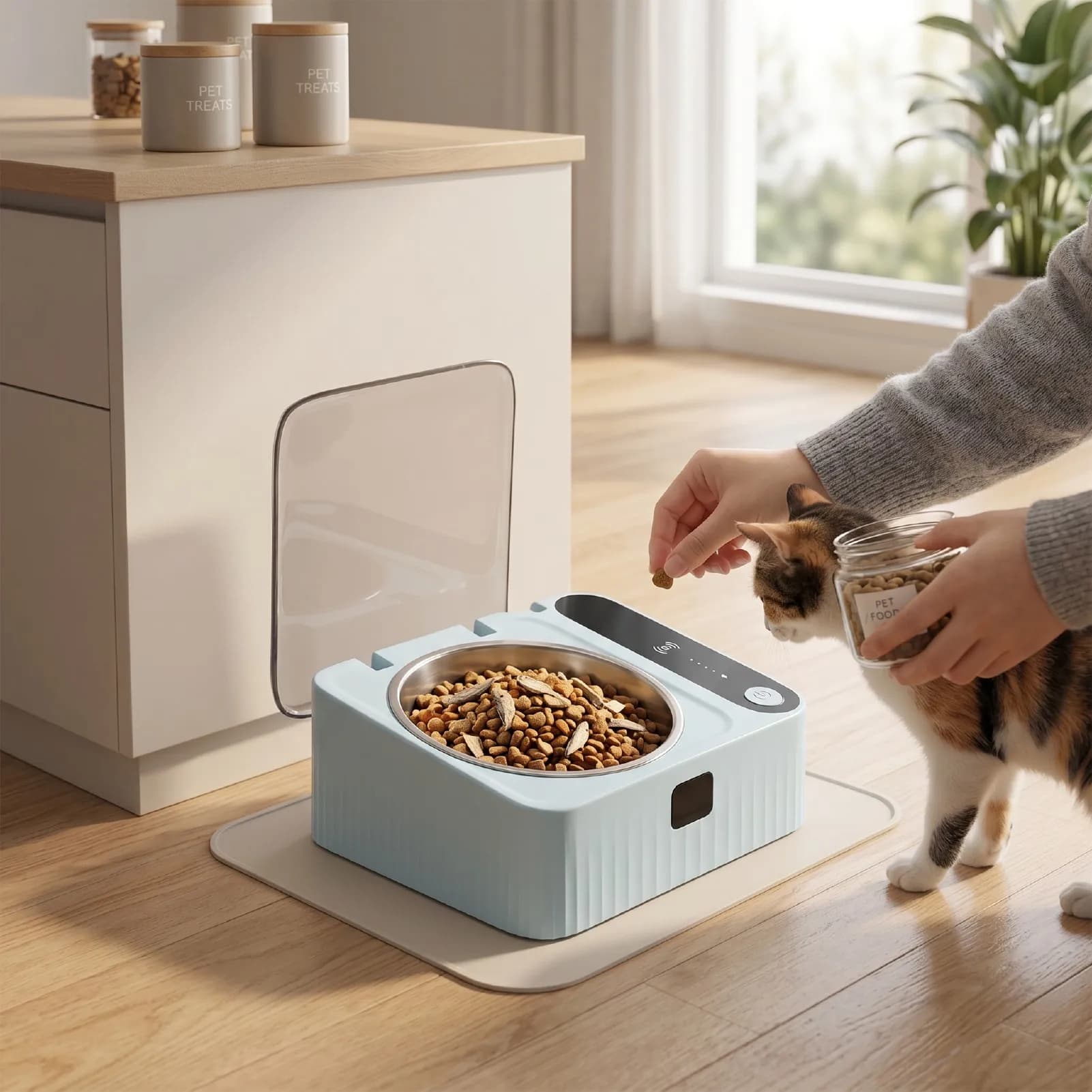 Automatic Opening Lid Dog Feeder Automatic Pet Food Bowl with Smart Sensor Lid Stainless Steel Automatic Opening Lid Dog Feeder