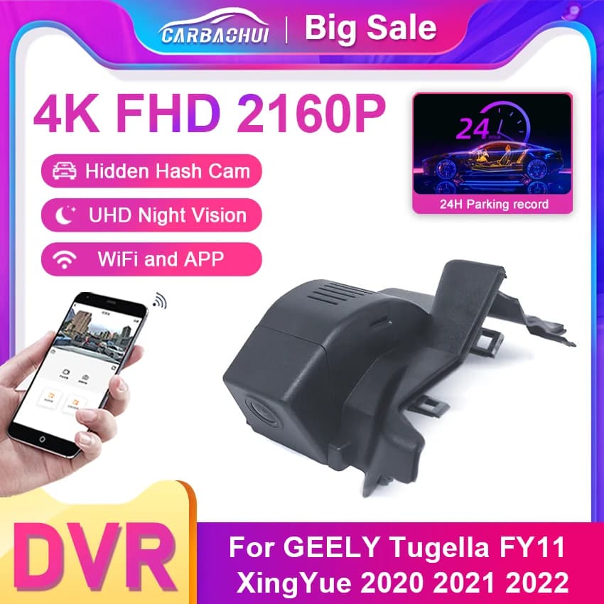 4K HD 2160P Plug and Play Auto DVR Wifi Dash cam Doppia lente Videoregistratore Per Geely Tugella Xingyue FY11 2020 2021 2022 APP Orologio