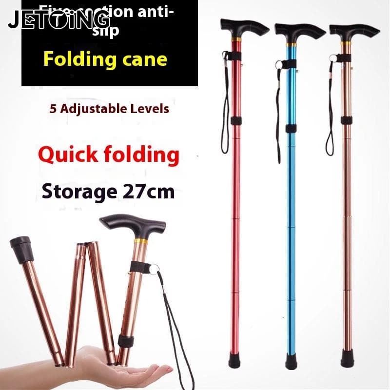 1PC Telescopic Walking Stick Trekking Sticks for Outdoor Hiking Foldable Aluminum Alloy Metal Trekking Stick for Seniors
