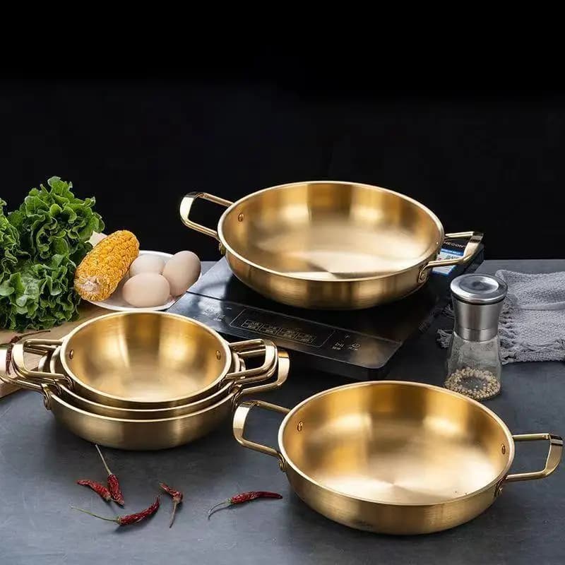 Stainless Steel Korean Pentola For Noodle Untired With Handle, Tiles, Cooking Pots, Durable Plate for Snacks and Sea Fruits, Kitchen Tools