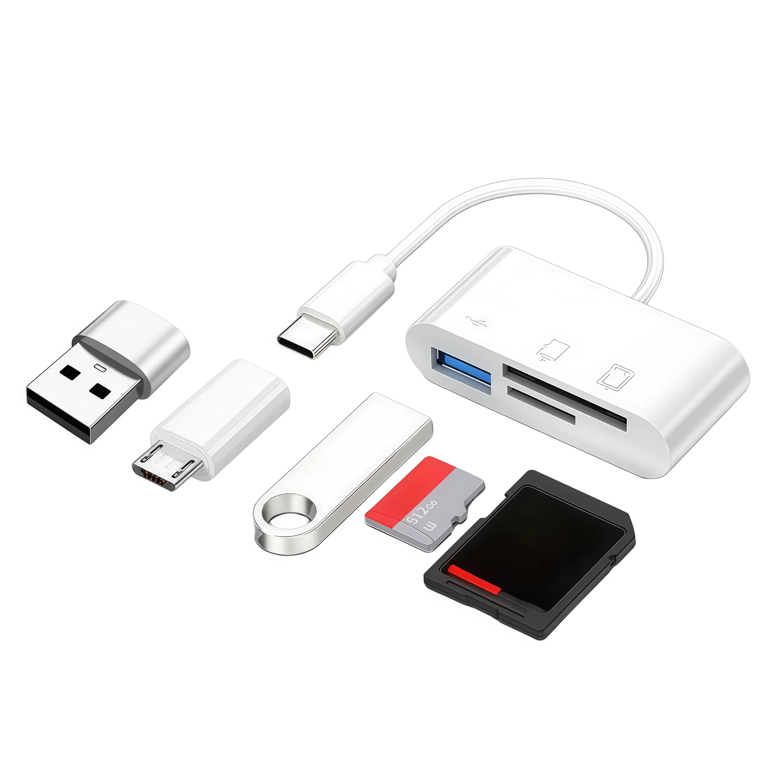 Lettore di schede tre-in-uno HUB, adattatore USB C da C a Micro, adatto per lettore di schede di memoria, computer portatile, smartphone, giochi e ufficio.