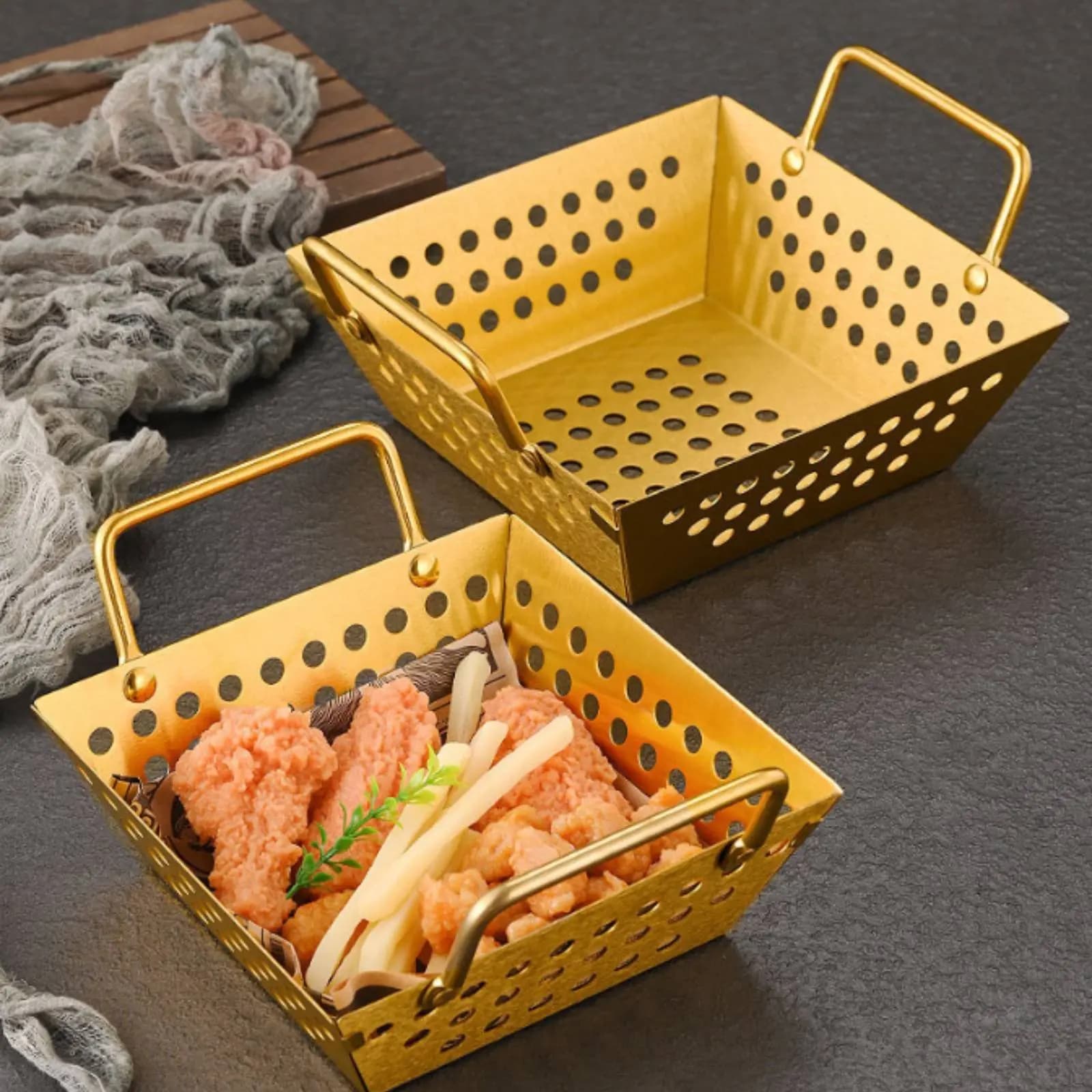 Cestello per Frittura in Acciaio Inossidabile, Resistente alla Ruggine, Porta Patatine Quadrato, Cestello da Servizio Quadrato, Facile da Pulire