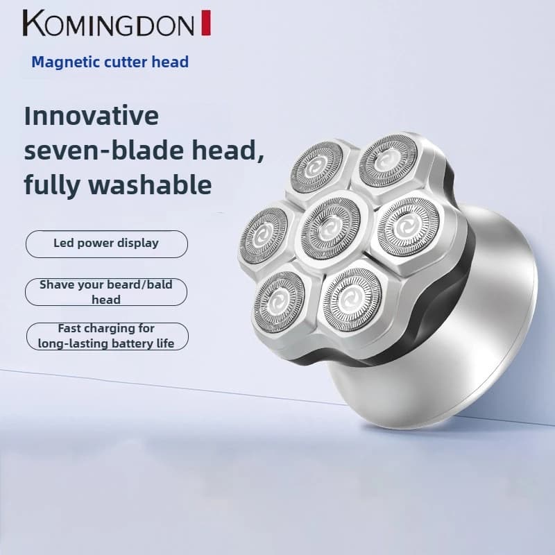 Komingdon Head Shaver Bald Men USB 7D Magnetic Waterproof Face Rotary Razor Beard Rechargeable Electric Shaver for Men