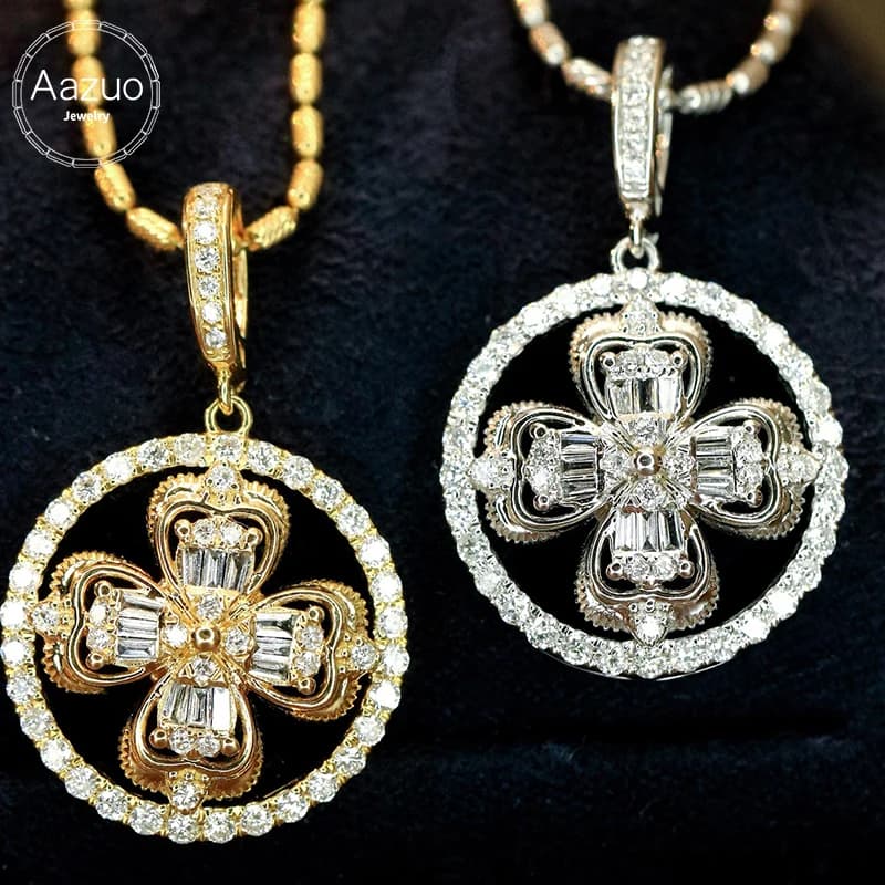 Aazuo Ciondolo rotondo in oro bianco massiccio 18 carati con diamanti in oro giallo da 0,48 ct senza catena per donne e ragazze, perfetto per occasioni speciali