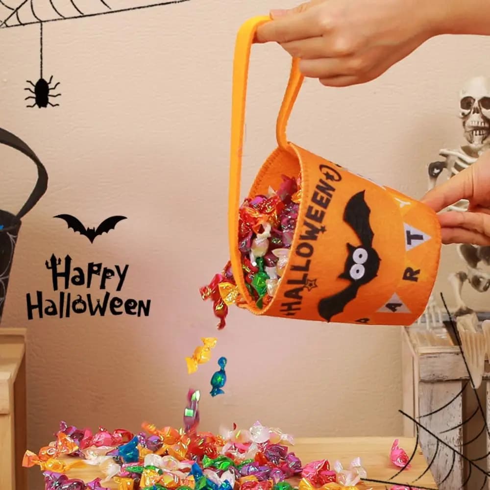 Portable Happy Halloween Day Halloween Candy Bag Large Capacity With Handle Pumpkin Handbag Loot Bag Gift Basket