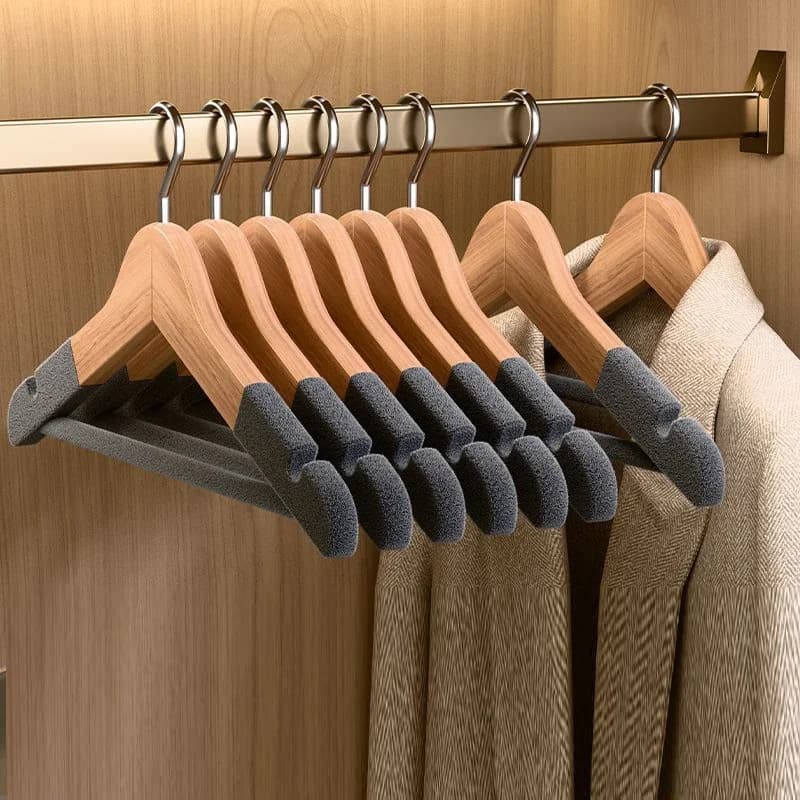 Solid Wood Hangers Wide Shoulders Coat Hangers Wooden Non Slip Suit Pants Clothes Racks for Closet Wardrobes Organizer 5pc/set