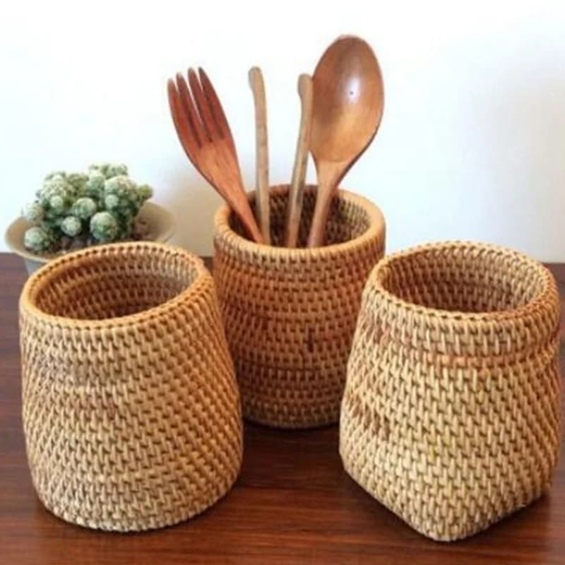 Rattan Organizer for Kitchen Tools, Storage Box for Bacchette, Cucchiai, Knives and Forks