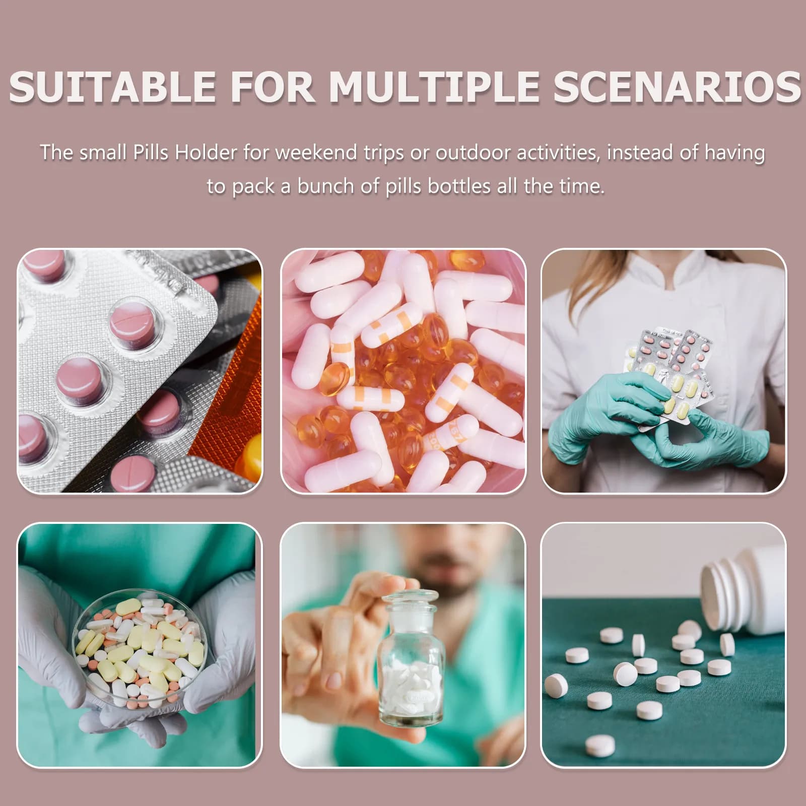 Waterproof Portable Organizer for Medicines, Pills and Vitamins Container, Travel Dispenser for Daily Integrators