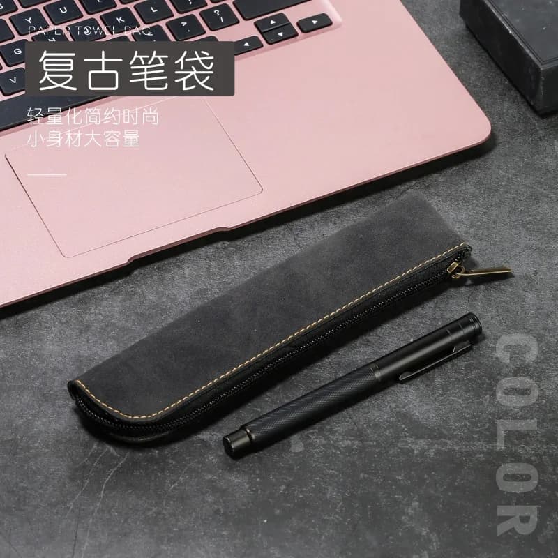Astuccio Semplice con Cerniera in Pelle PU, Porta Penne Stilografiche, Custodia Portatile per Penne, Forniture per Scuola e Ufficio